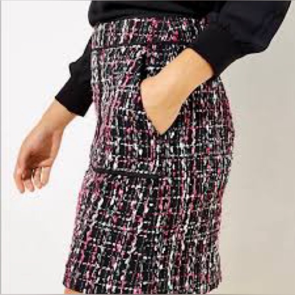 Loft Shimmer Tweed Pocket Skirt - Pink/Black/White